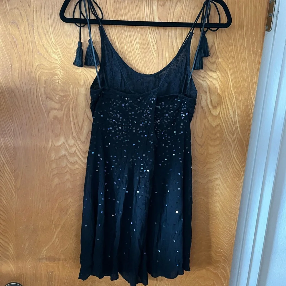 Free People Intimately Black sequin tie shoulder Mini Dress M - Picture 7 of 8